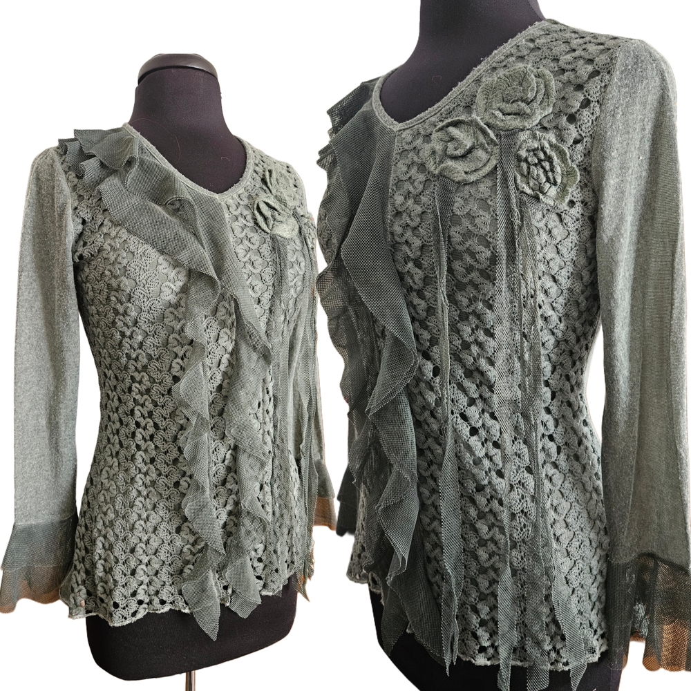 Elegant Lace Ruffle Blouse - Green